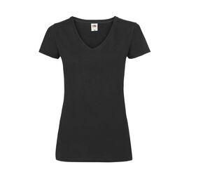 Fruit of the Loom SC601 - T-shirt Lady-Fit Value Weight scollo a V Black