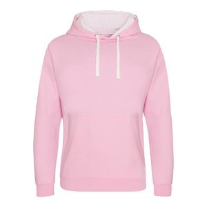 AWDIS JH003 - Felpa con cappuccio a contrasto Baby Pink/Arctic White