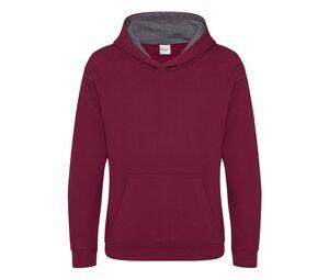 AWDIS JH03J - Felpa da bambino con cappuccio a contrasto Burgundy/ Charcoal