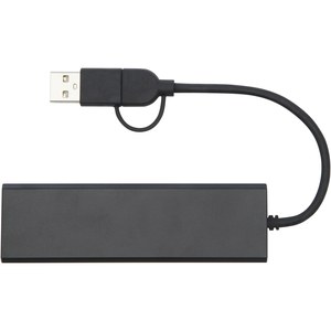 Tekiō® 124344 - Hub USB 2.0 in alluminio riciclato RCS Rise Solid Black
