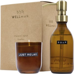 WELLmark 126308 - Set di dispenser sapone per le mani da 200 ml e candela profumata da 150 g con fragranza di bambù Wellmark Discovery